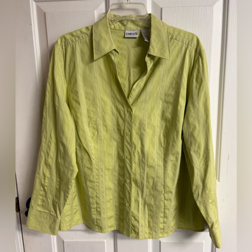 Chico's Light Green Button-Down Shirt